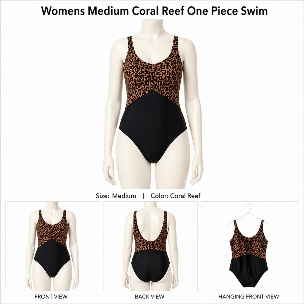 CORAL REEF One Piece Swimsuit Leopard Print Black Size M